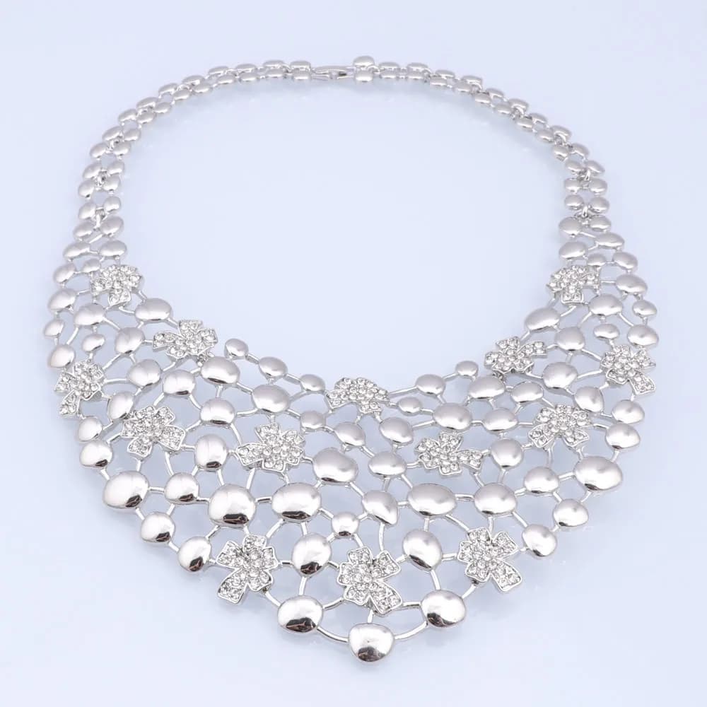 Elegant Jewelry Sets Dubai Silver Plated Jewelry Women Necklace Bracelet Earrings Ring Bride Wedding Party Accessories