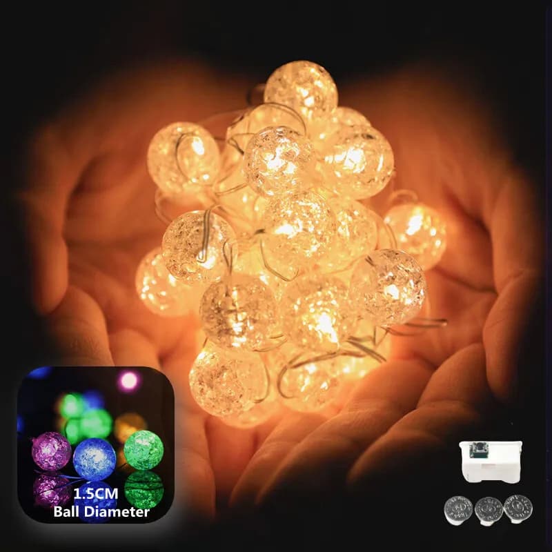 LED Light String Battery Powered Crack Ball Garland Outdoor Garden Fairy Lights Wedding Christmas New Year Party Decoration