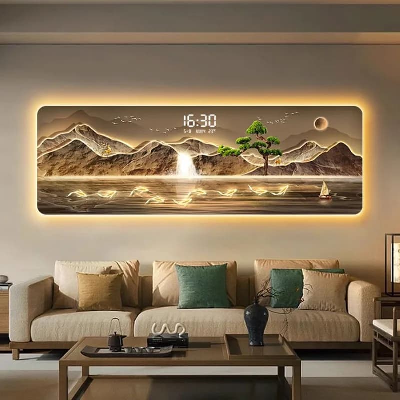 Wall Art Living Room Clock Wall Aesthetic With lamp Silent Fashion Wall Watch Xenomorph Mural Reloj Pared Interior Decoration