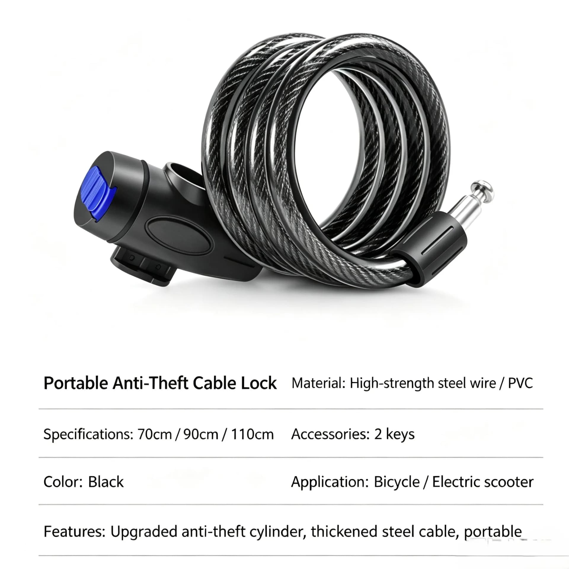 Steel Cable Bike Lock with Key