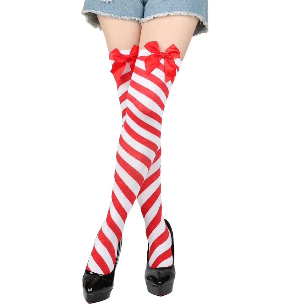 Christmas Striped Knee Socks with Bows