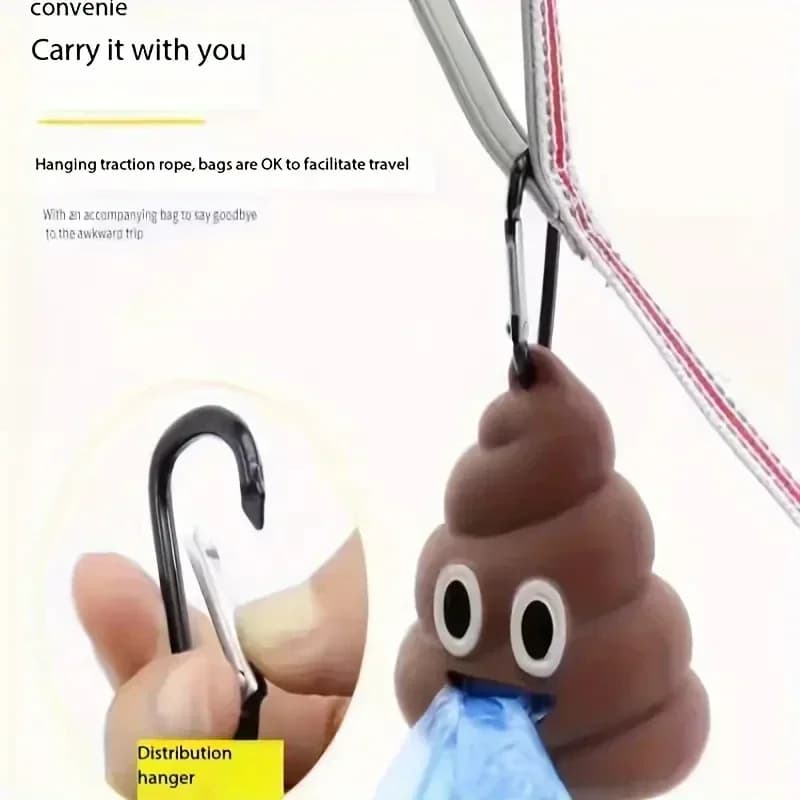 Poop Shaped Waste Bag Holder with Leash Clip