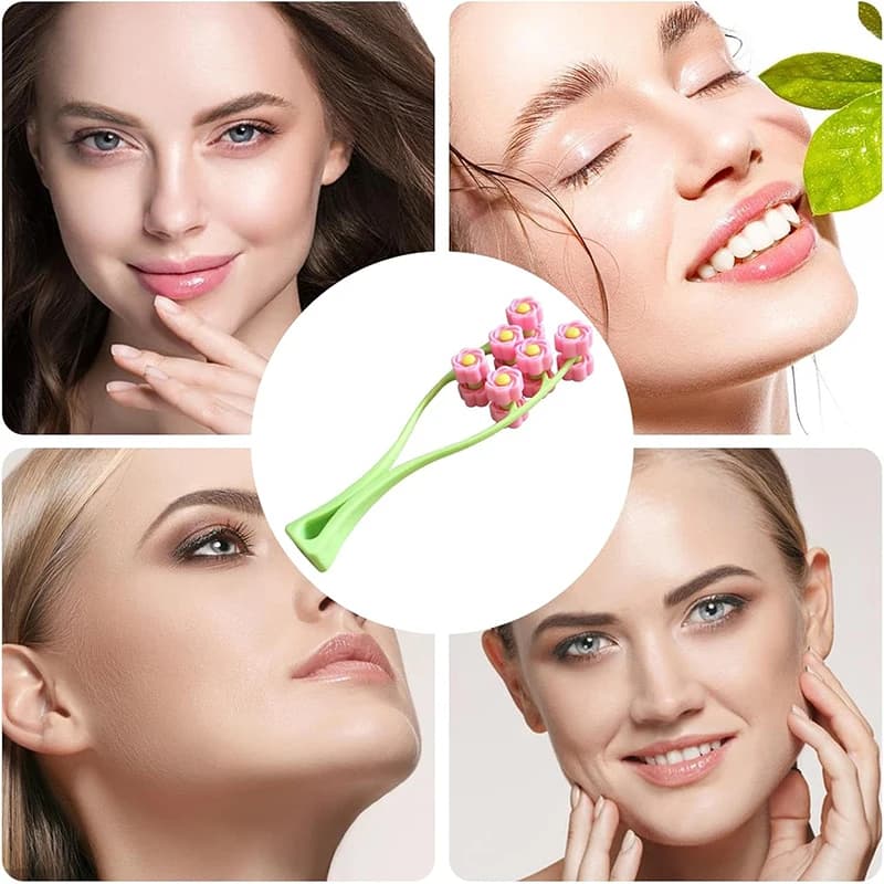 Facial Roller Massager Y Shape Massage Tool Manual Relaxation Device Portable Face-Lift 3D Flower Roller for Neck Body Skin Care