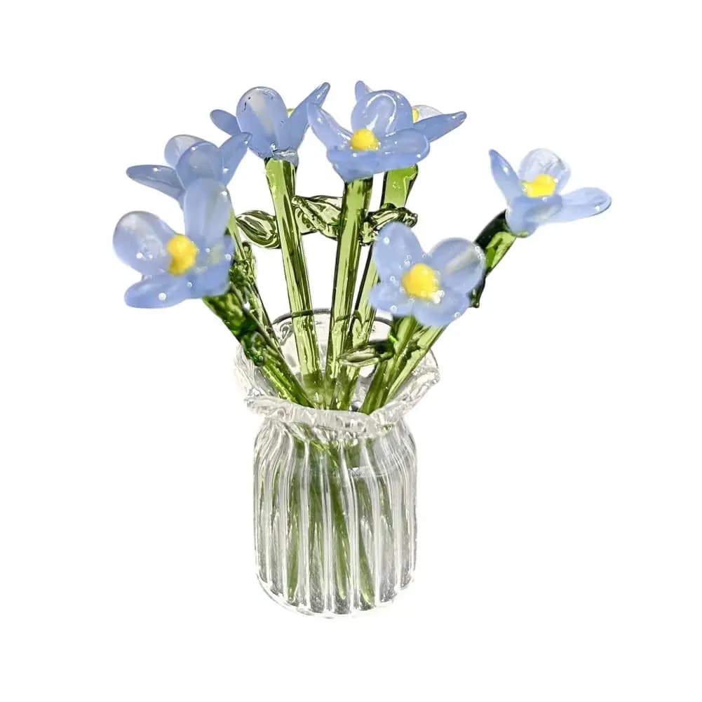 Hand-Blown Glass Flower Bouquet with Vase