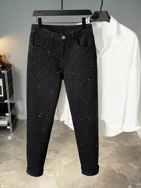 Men's Black Diamond Star Embellished Jeans