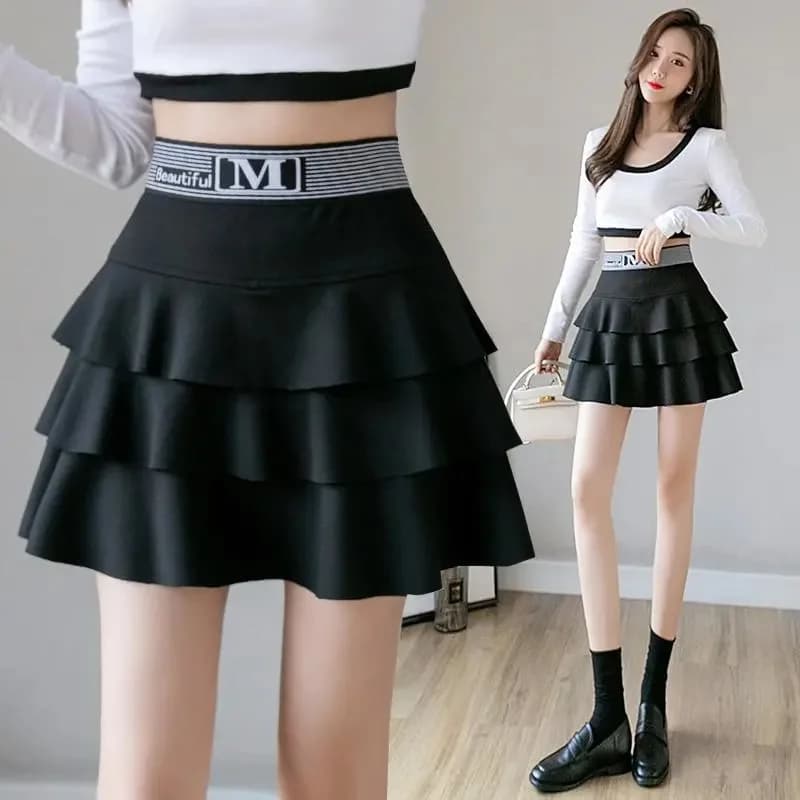 Black High Waist A-Line Puffy Skirt