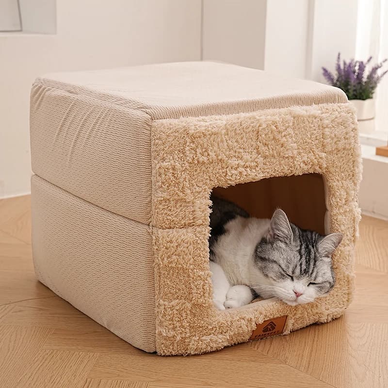 Winter Cat Bed Cave Tent with Cushion