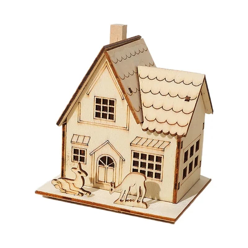 Wooden Mini House Luminous Christmas Ornament