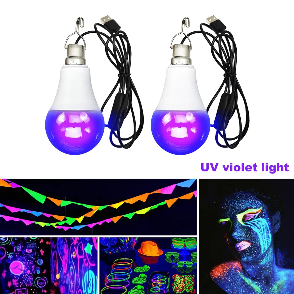 USB UV Black Light Bulb 5V with Switch