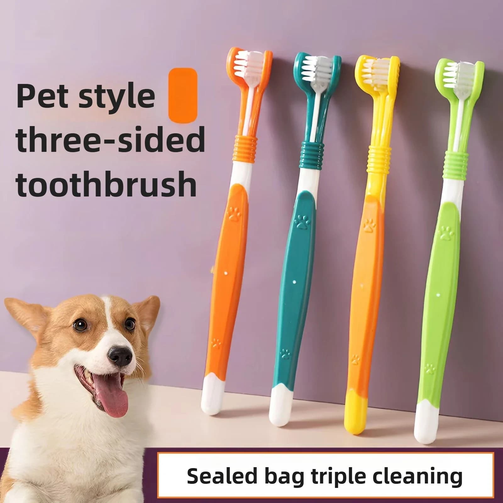 Three-Head Pet Toothbrush for Dogs