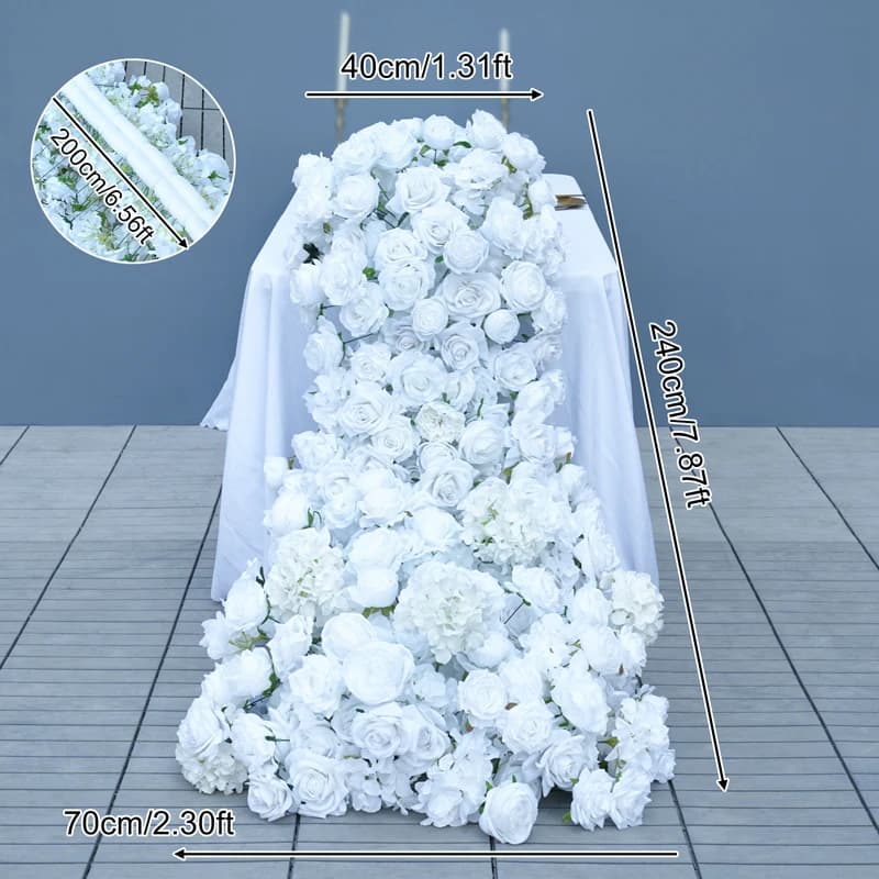 Pure White Silk Rose Flower Row Runner