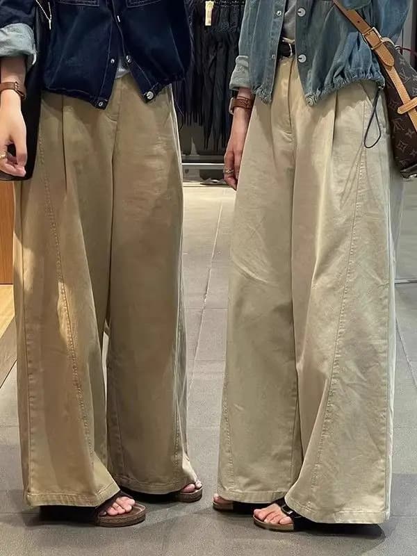 Khaki High Waist Wide Leg Casual Pants