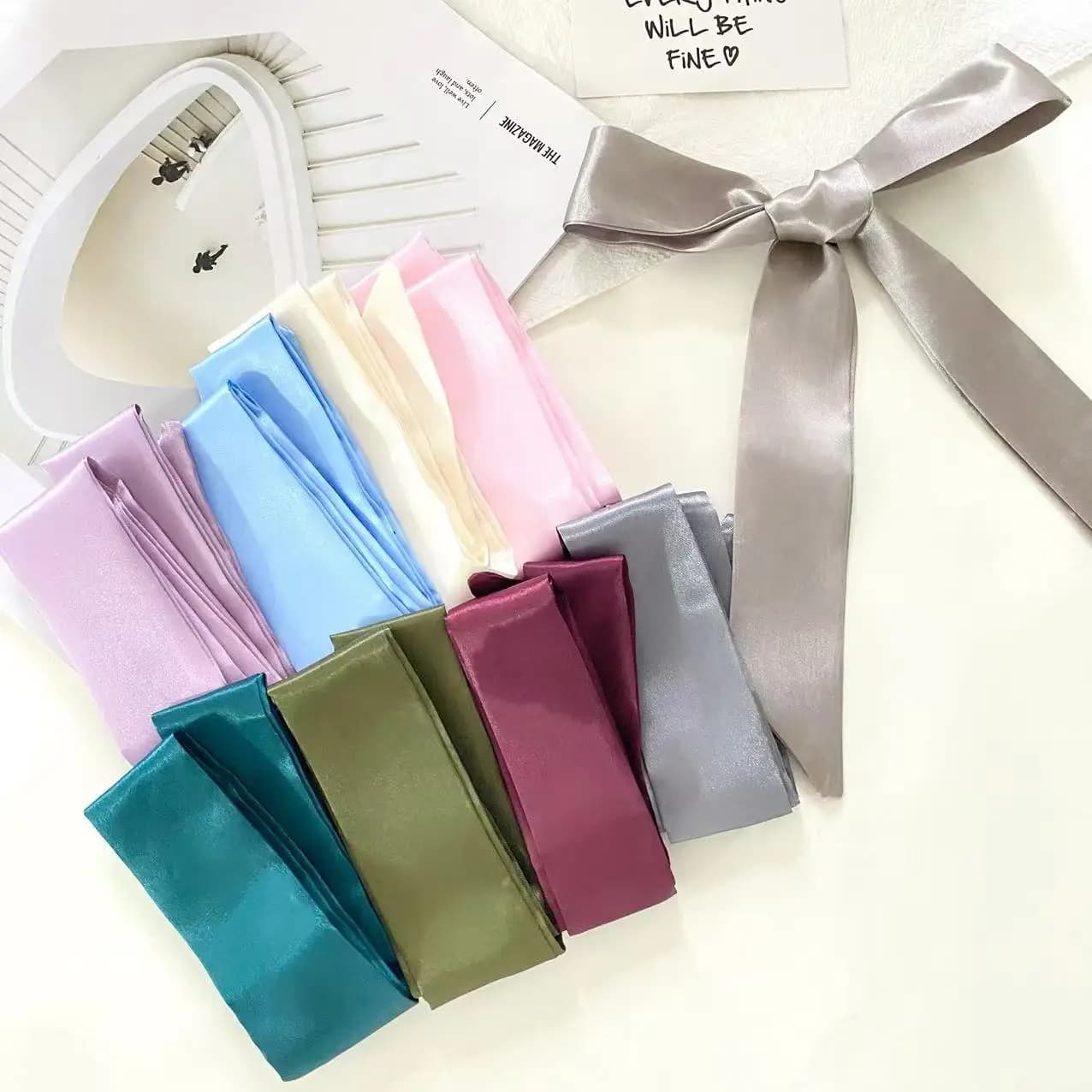 Long Skinny Satin Hair Scarf Headband