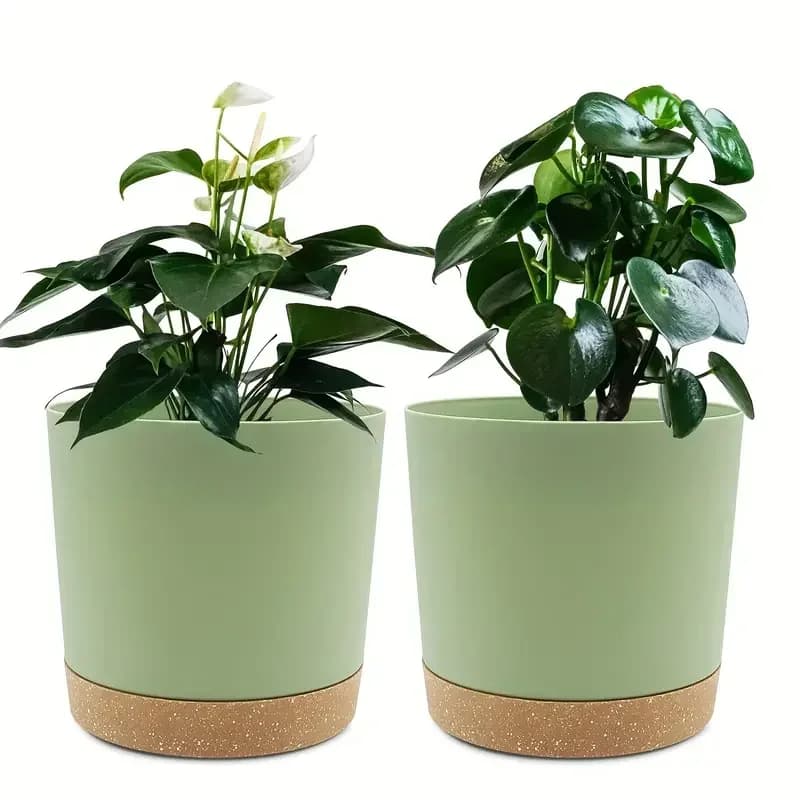 Plant Pots with Drainage Holes and Saucer, 2-Pack