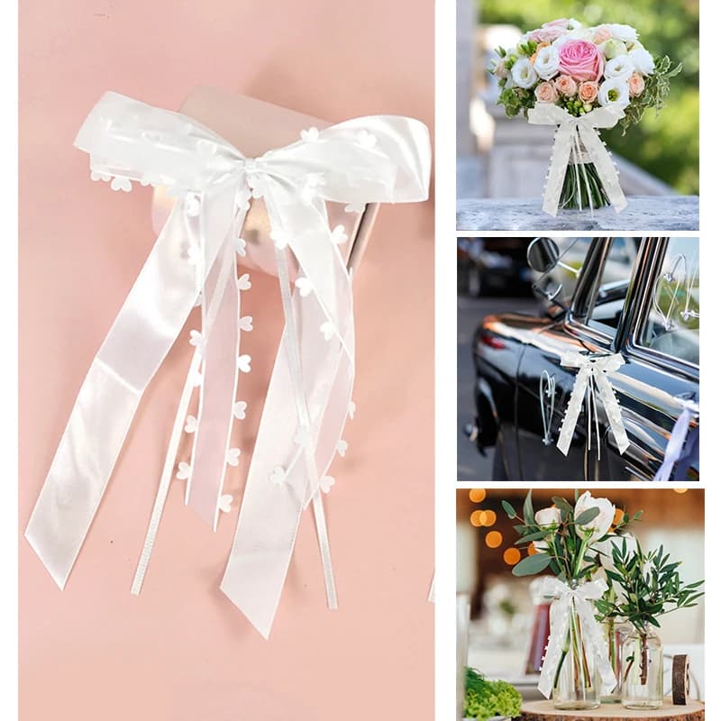 Satin Ribbon Bowknots White Wedding Decoration