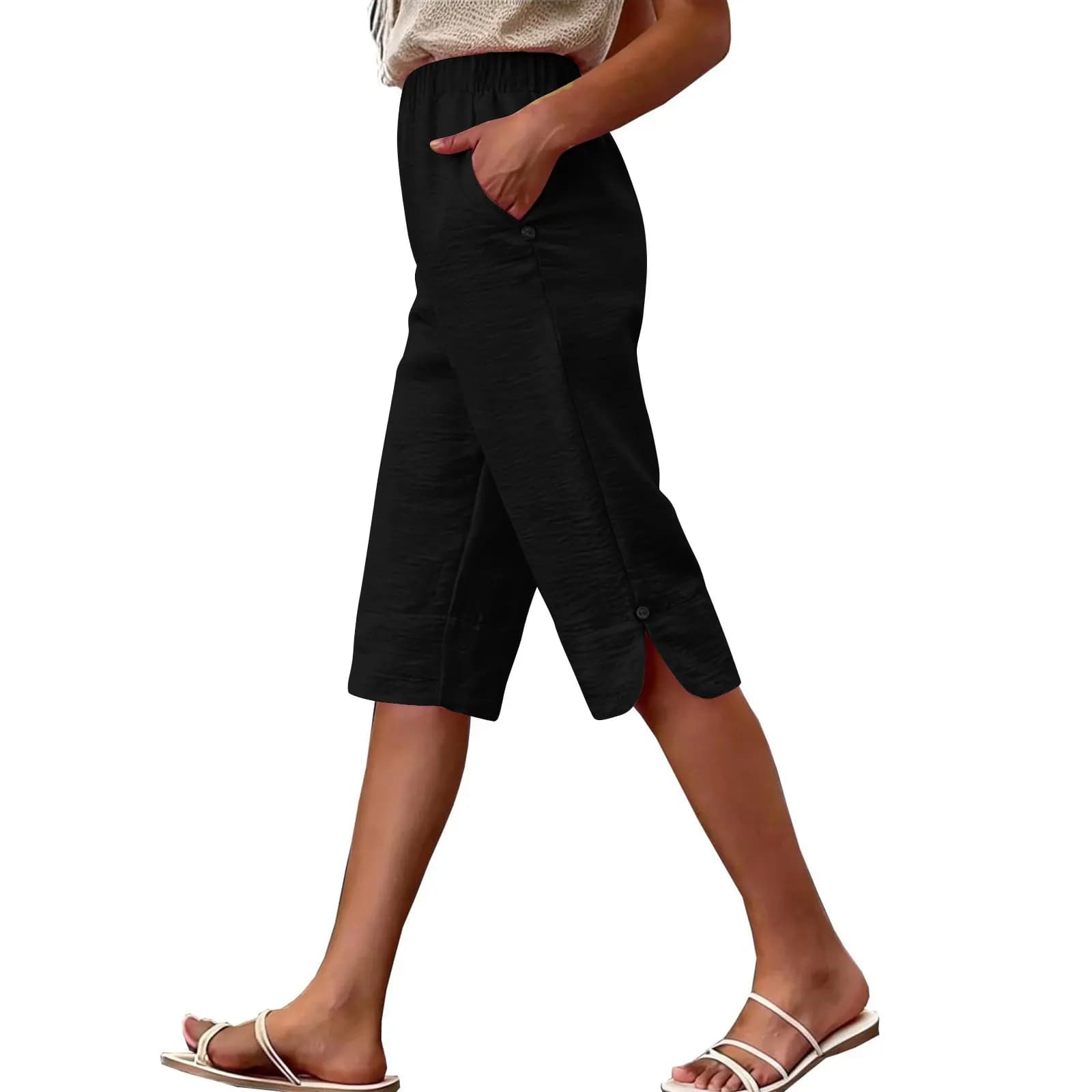 Women's High Waist Capri Pants with Pockets