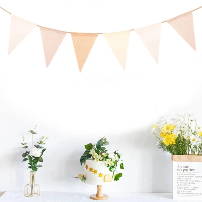 First Birthday Baby Shower Burlap Garland Wedding Coffee Cream Pennant Decoration Linen Khali Banner Kids