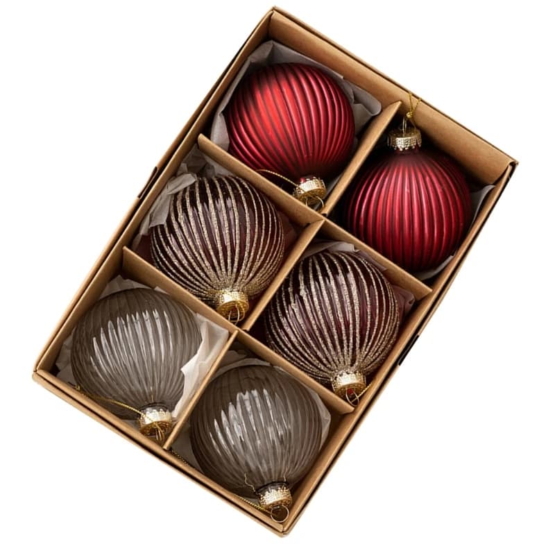 Glass Christmas Baubles Ornaments, Pack of 6