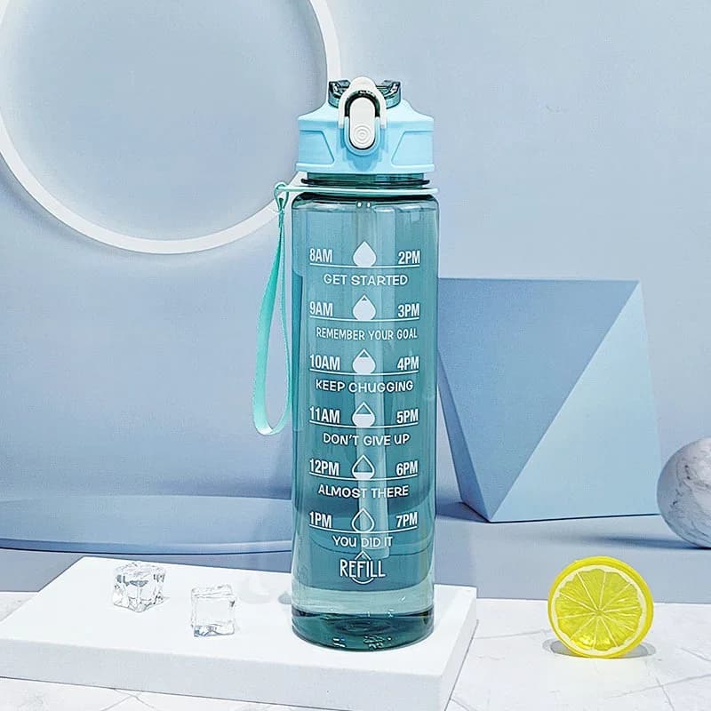 Sports Water Bottle with Time Tracker and Straw