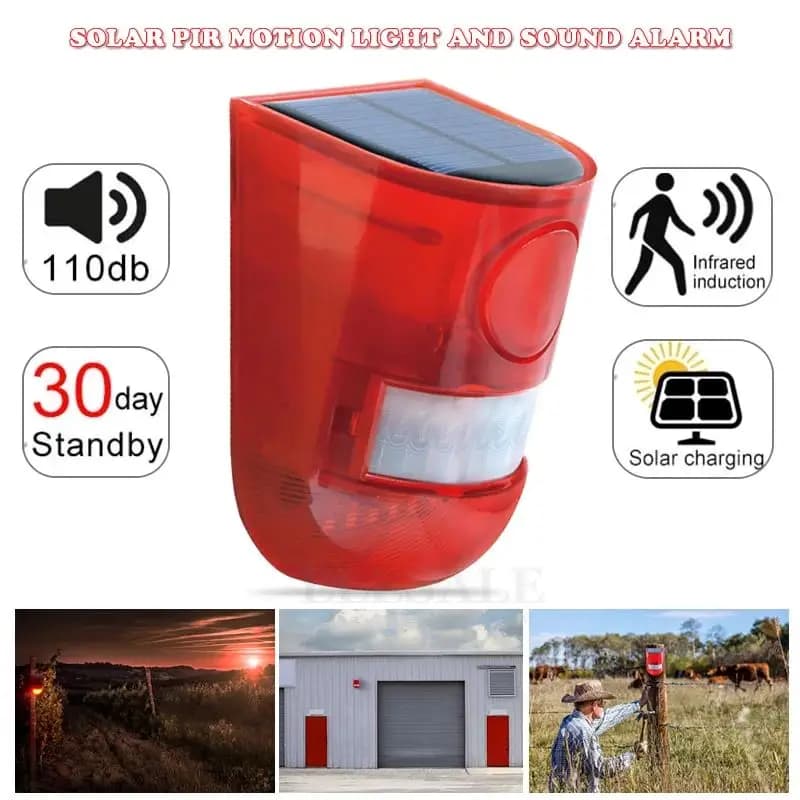 Solar Motion Detector Alarm Light with Strobe Siren