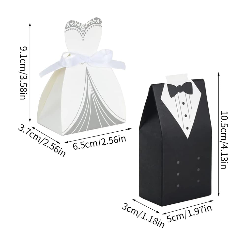 Bride and Groom Candy Favor Boxes 50-Piece Set