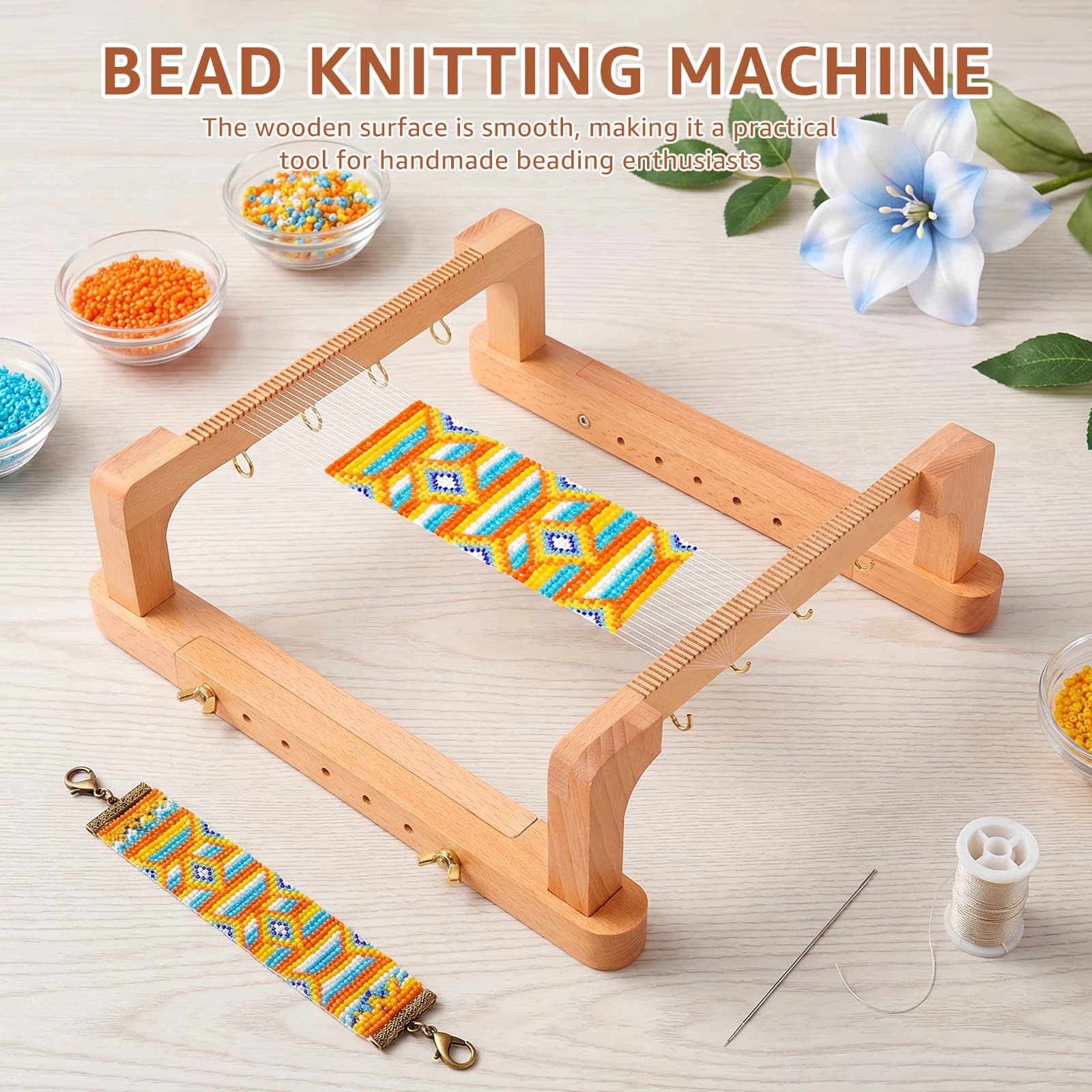 Adjustable Wood Bead Loom for Jewelry Making