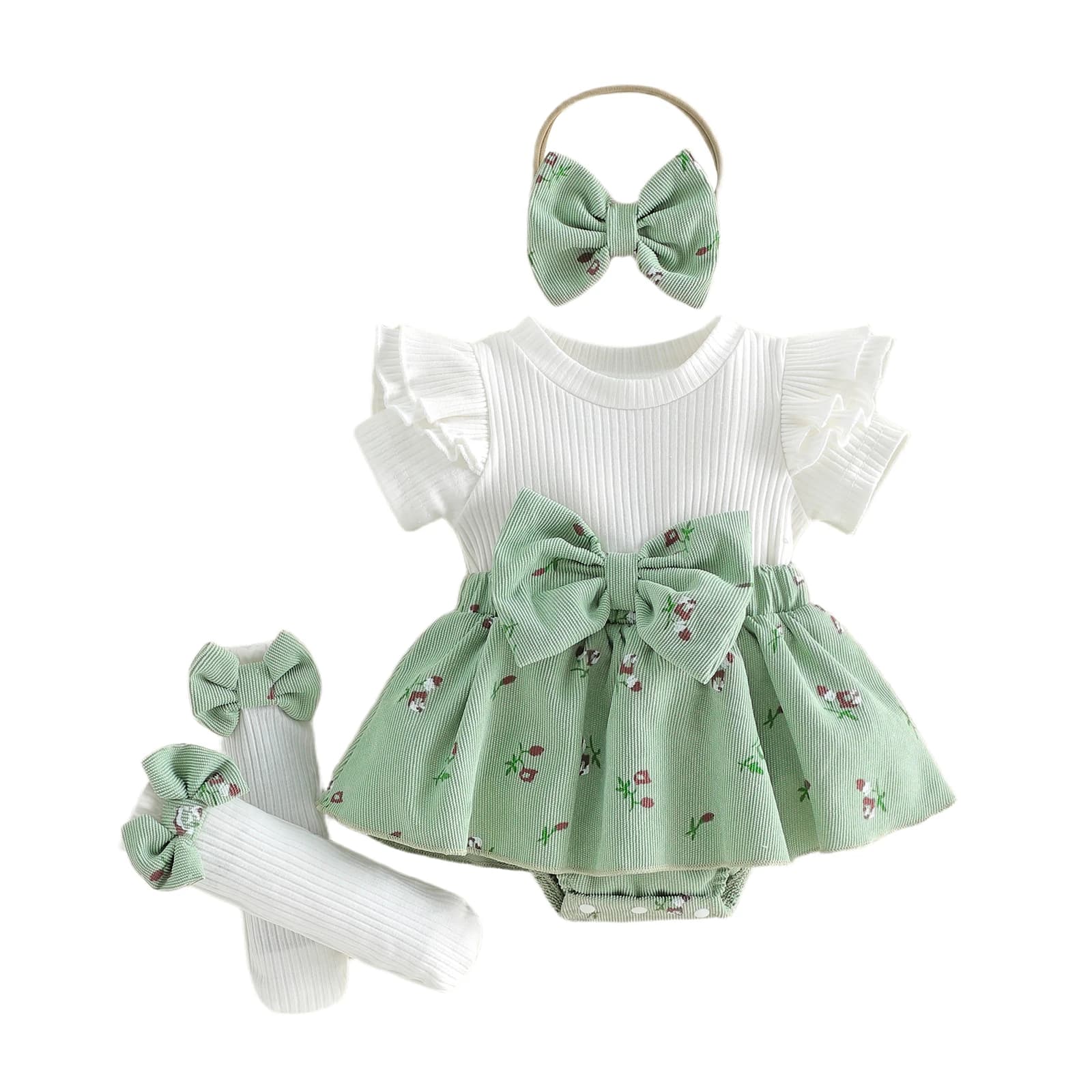 Baby Clothing Girls Summer Outfits Short Sleeve Skirt Romper + Long Socks + Headband Set Newborn Clothes