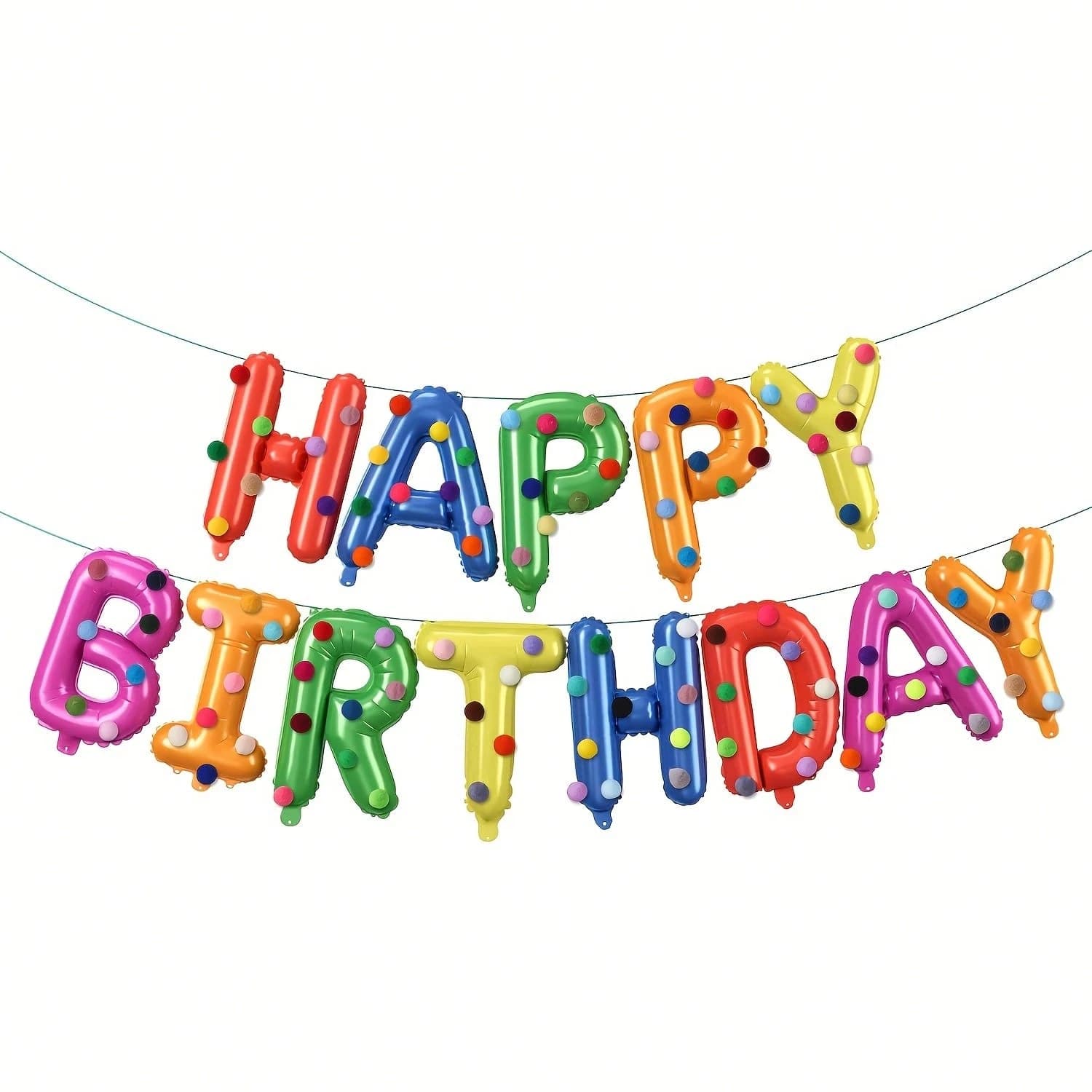 Birthday Party Decoration Set, Rainbow Balloons, Felt Ball Mix, Premium Foil Pull-Up Banner, Happy Birthday Wall Decoration