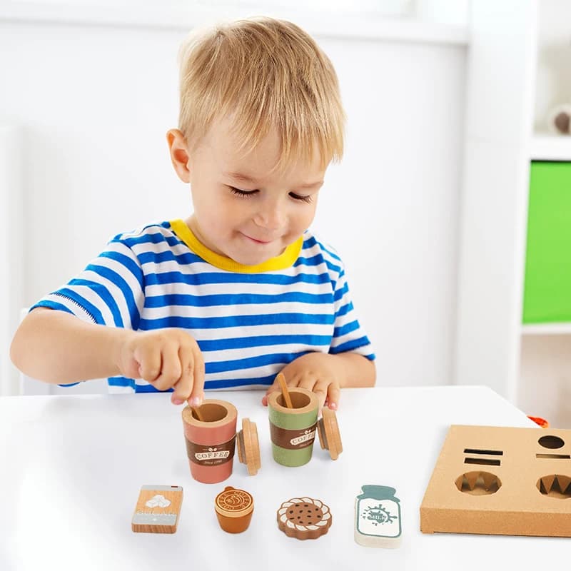 Kids Wooden Coffee Toy Set Toddler Pretend Play Kitchen Accessories Gift for Children House Play Early Educational Toys for Kids