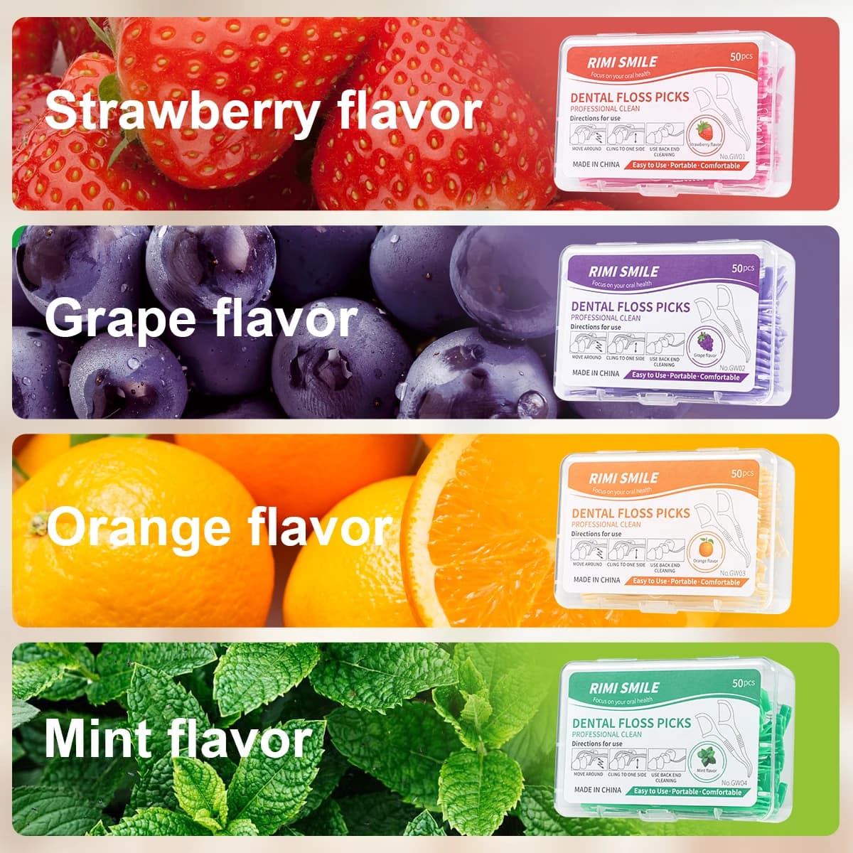 Fruit Flavored Dental Floss Sticks, 50 Count
