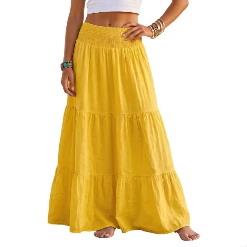Women's Full Length Maxi Skirt with Shirred Waist