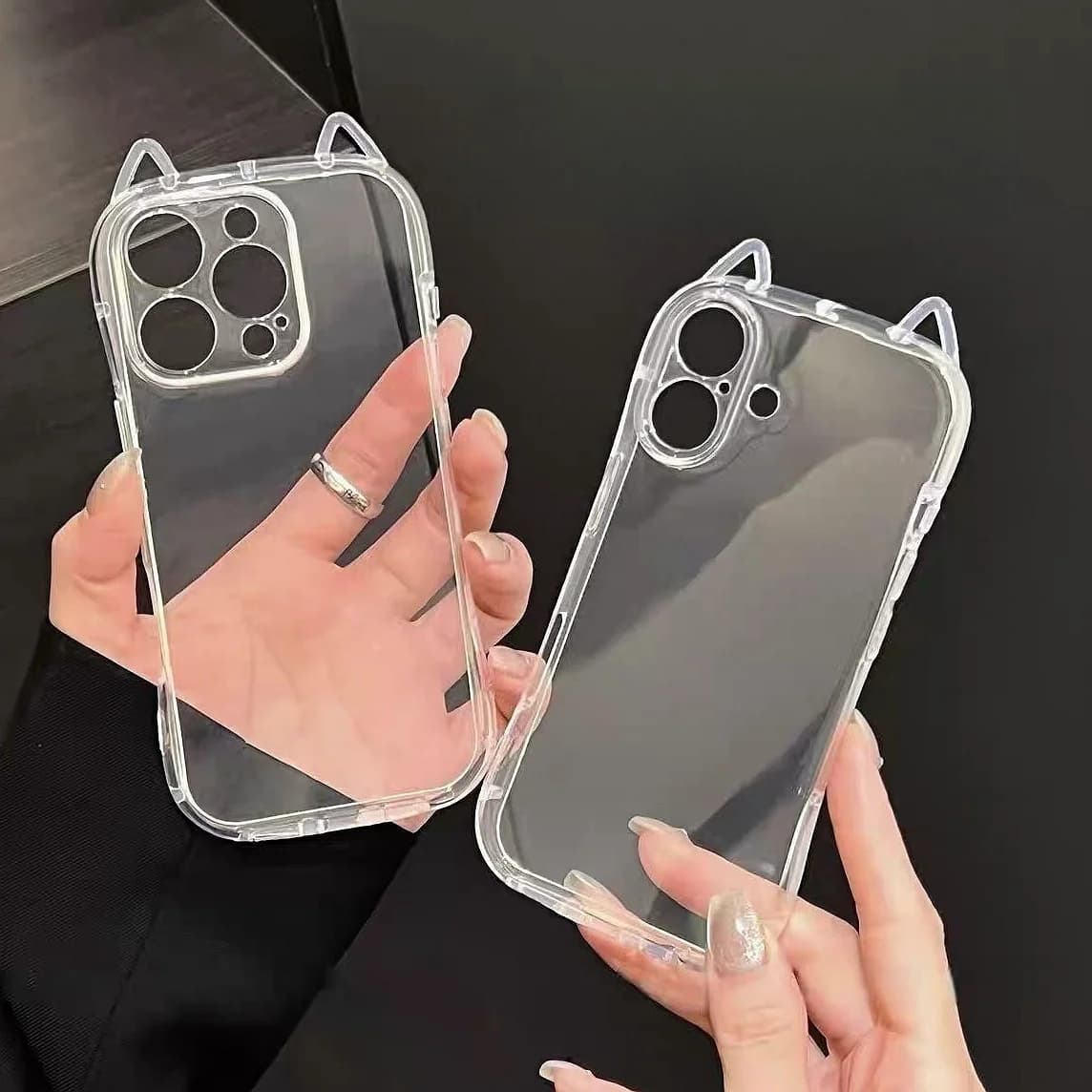 Cute Cat Ear Transparent Case Luxury Phone Case For iPhone 11 12 13 14 15 16 17 18  Pro Max Shockproof Bumper Cases Cover