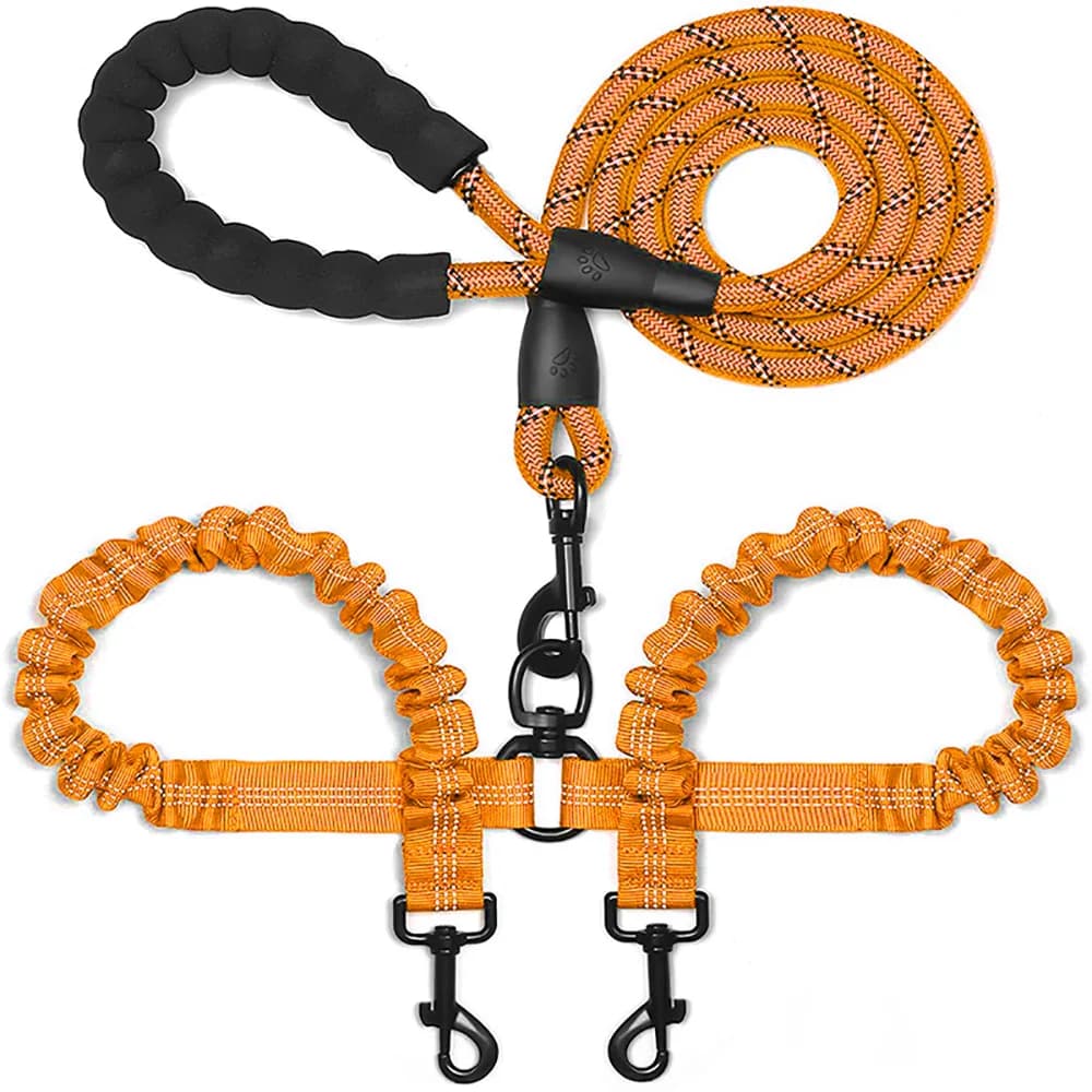Double Dog Leash Coupler with Poop Bag