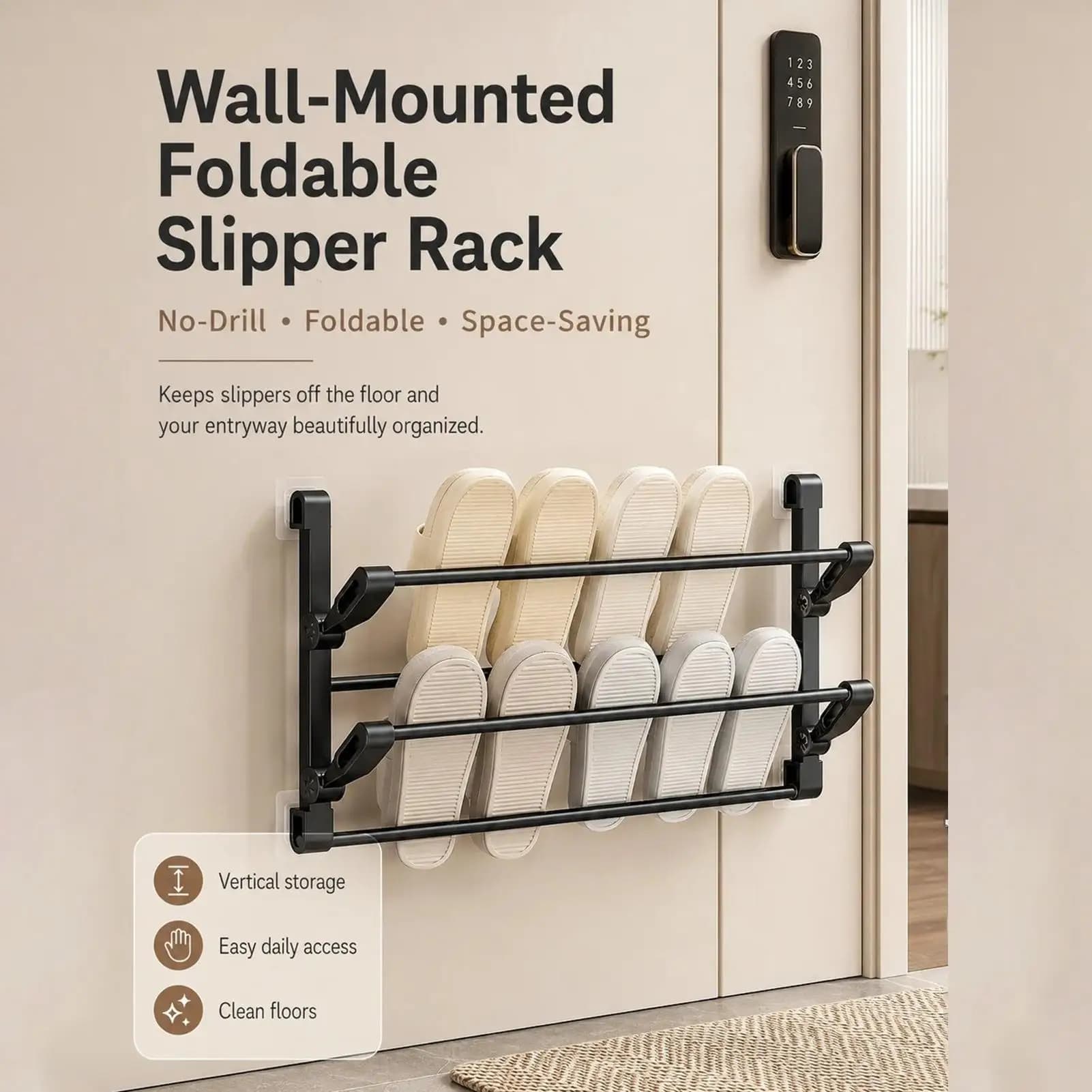 Wall Mounted Slipper Rack with Adhesive
