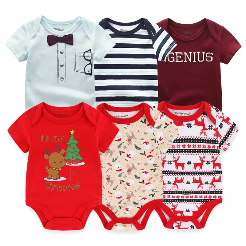 Newborn Bodysuits Cotton Cartoon Baby Girl Clothes Set 6Pieces Short Sleeve Baby Boy Clothes Summer Solid Color Bebes