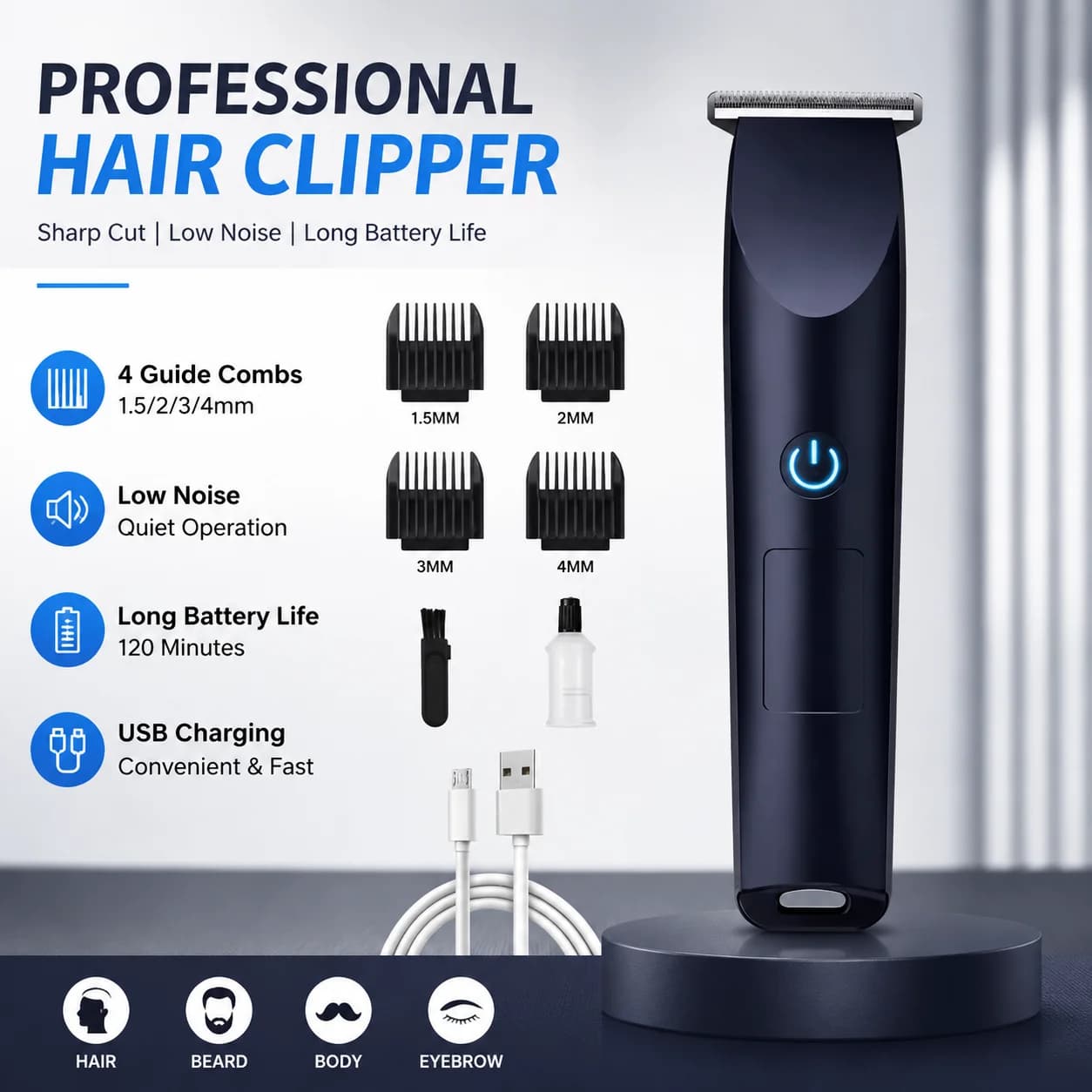 Electric Hair Trimmer with Adjustable Cutter Head