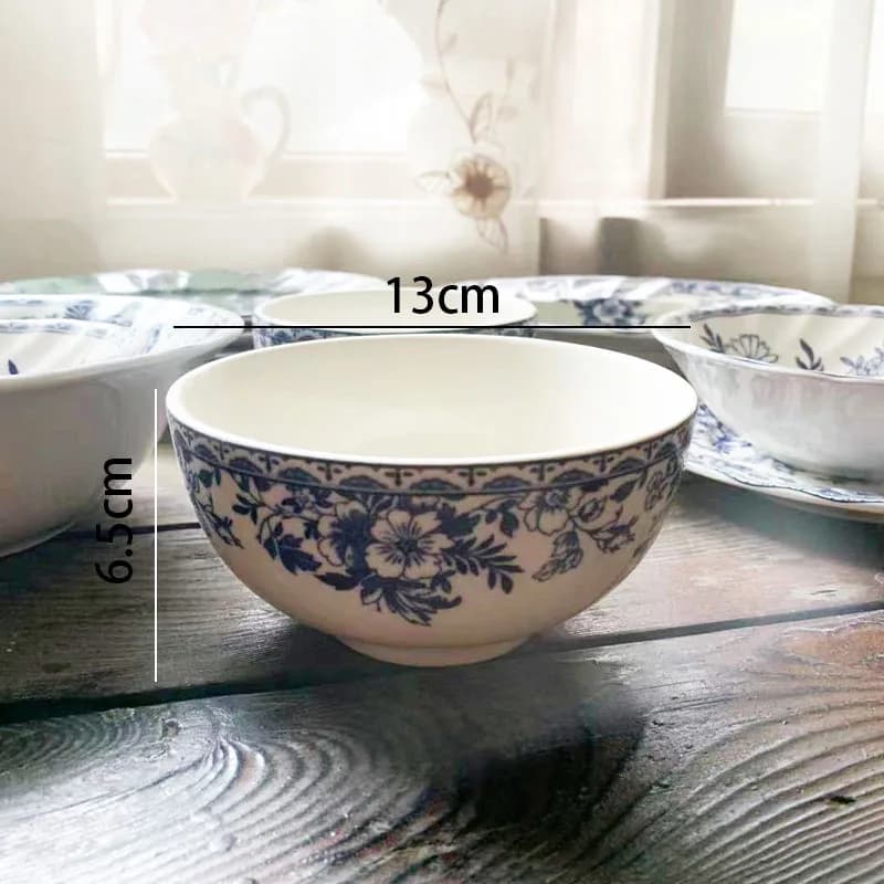 Blue and White Ceramic Dinner Plate Set