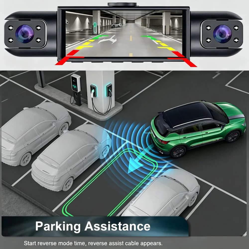 Dash Cam 3.16-inch Car Driving Recorde 360° Rotating with Four Lens 1080P Rear/Left/Right 720P,WiFI Night Vision, Loop Recording