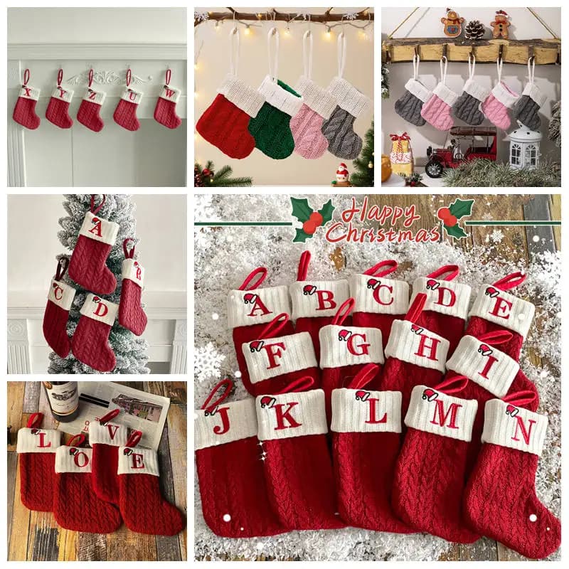 Christmas Stocking with Snowflake Embroidered Design