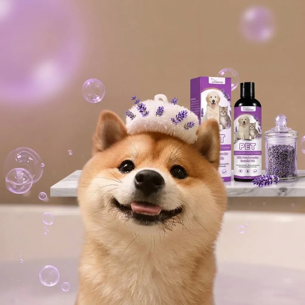 Pet Shampoo and Conditioner with Pure Lavender Essential Oils Tear Free Formula for Dogs andCats pH Balanced Gentle Groom 100ml