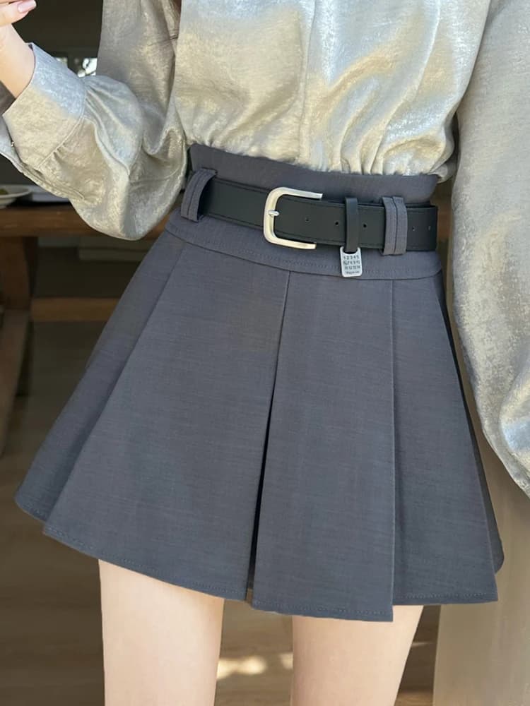 High-Waisted Pleated Skirt with Belt