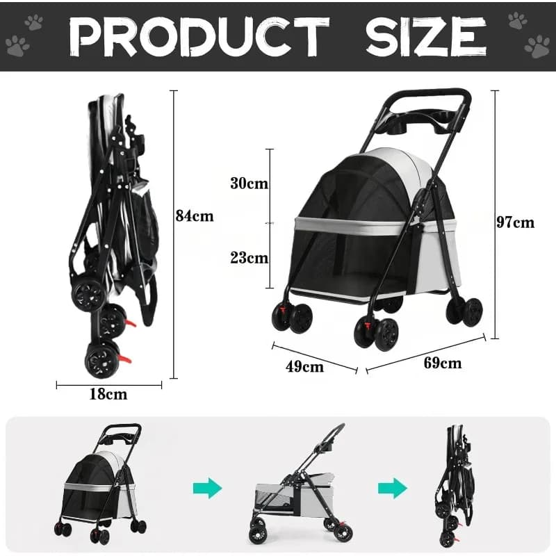 Pet Stroller with Cup Holder Portable Foldable