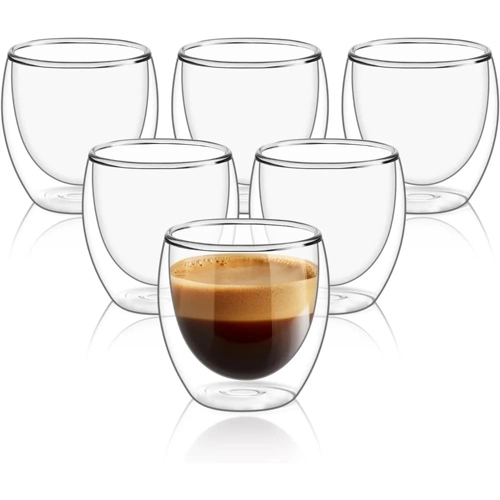 Double Wall Glass Coffee Mugs Set of 6