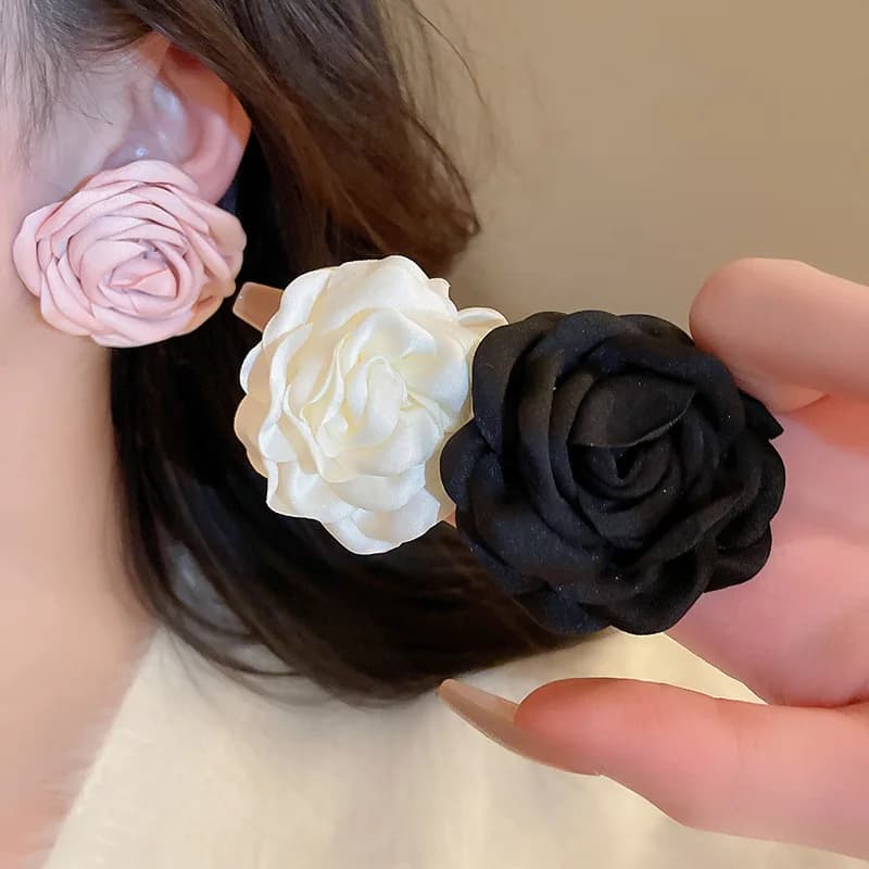 4 Pcs Jewelry Sets for Women Fabric Flowers Necklace Bracelet Earrings French Fashion Retro Style Girl Party Accessories Set