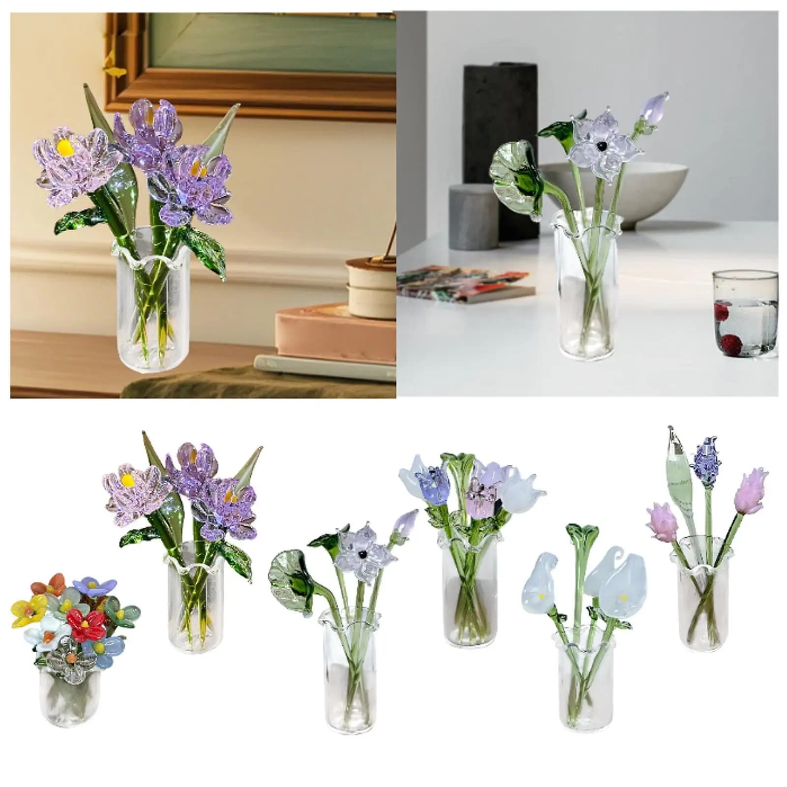Glass Flowers Figurine with Vase