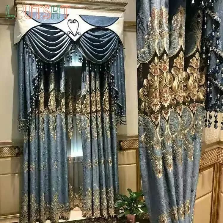 European Embroidered Chenille Tulle Curtain Panels