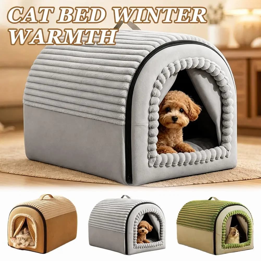 Foldable Pet House Bed with Removable Cushion