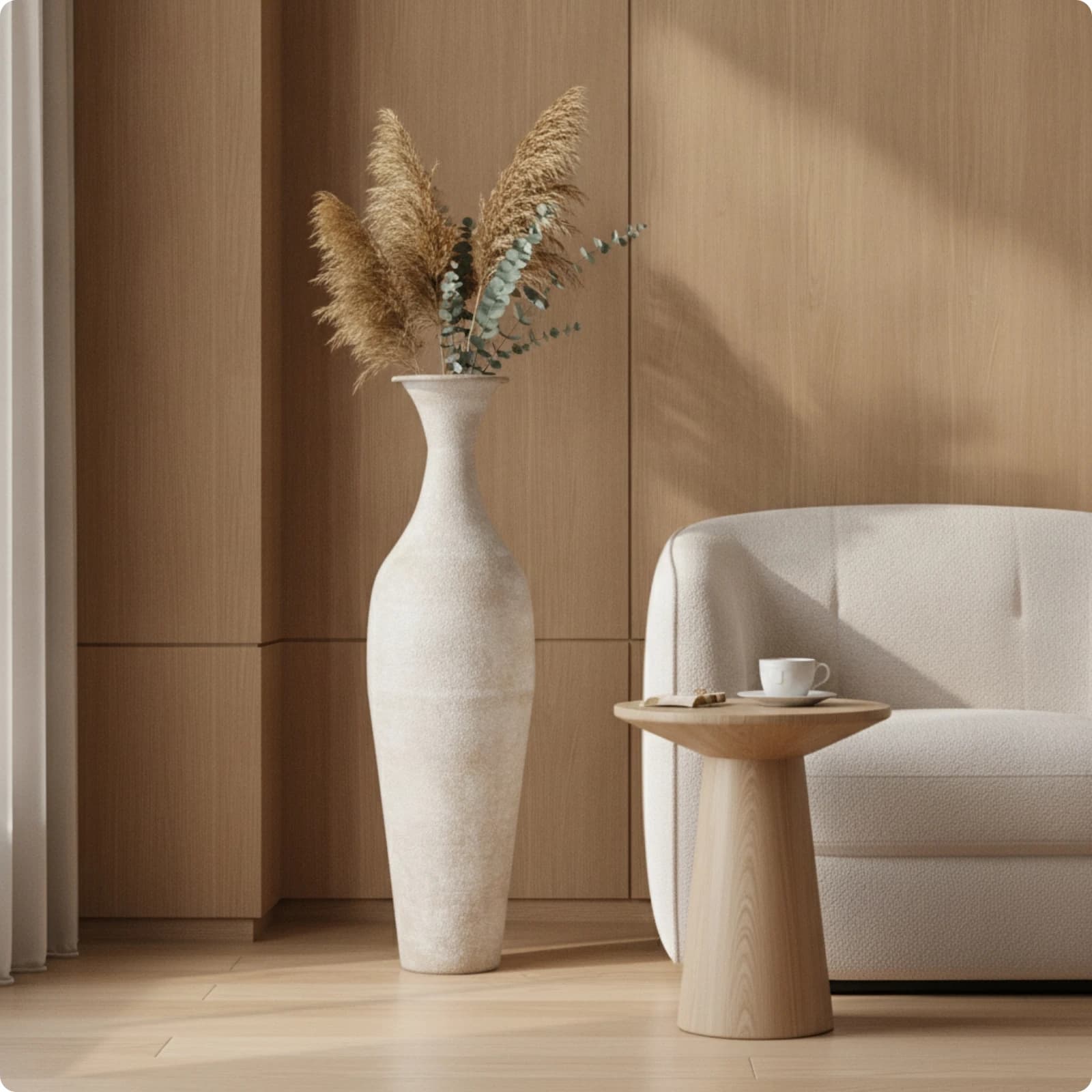 Rustic Tall Floor Vase with Narrow Neck