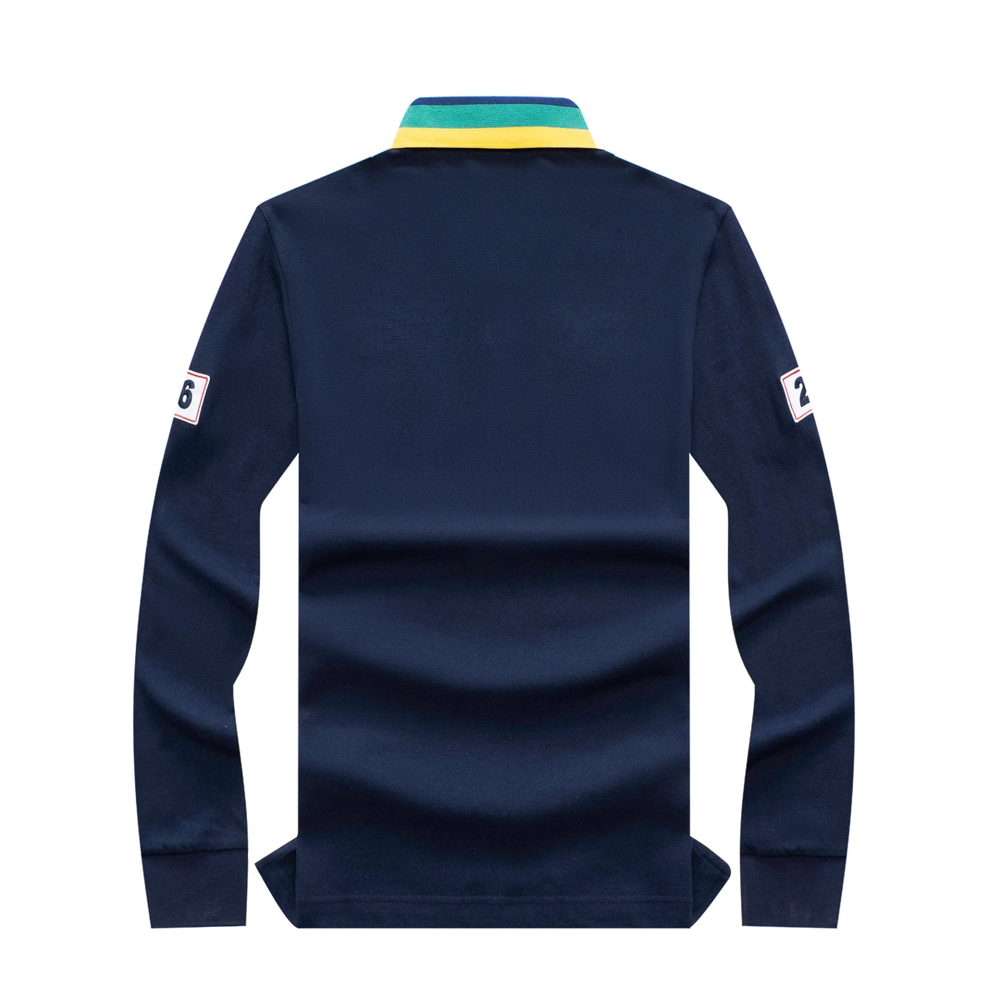 Navy Cotton Long Sleeve Polo Shirt with Paris Embroidery