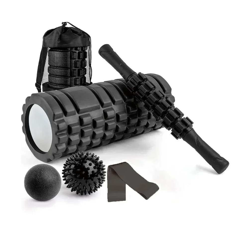 6 IN 1 Yoga Training Tools, Foam Roller, Massage Stick, Tension Band and 2 Massage Balls for Fitness, Yoga, Pilates Yoga Roller